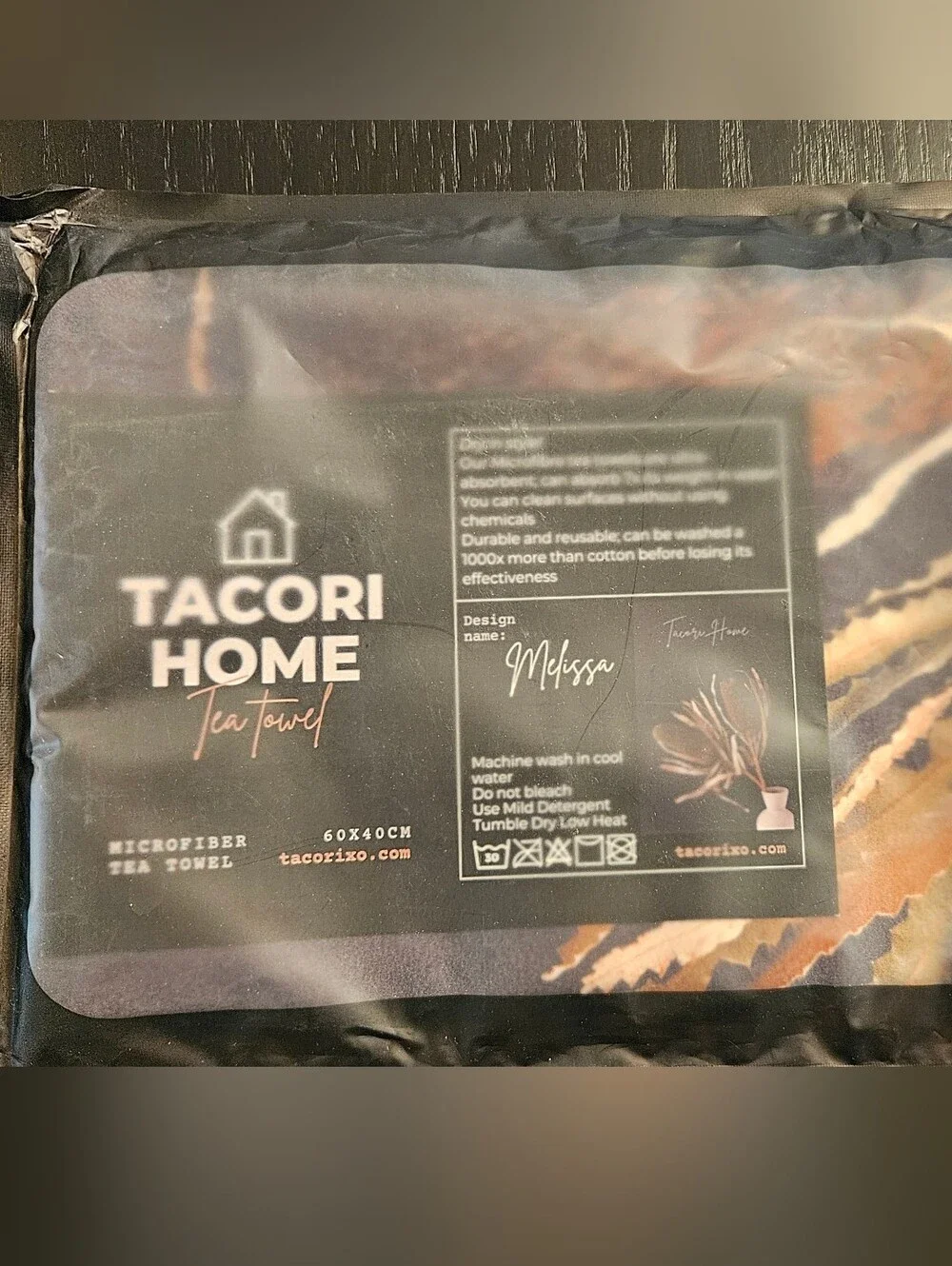 Tacori Home Black and Tan Microfiber Tea Towel
